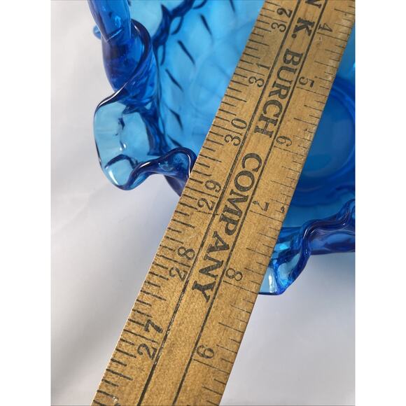 VTG FENTON Colonial Blue Thumbprint DBL Ruffle Basket Candy Dish 8"x7" - Picture 8 of 8